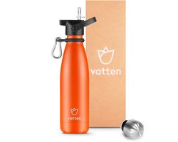 Vatten® Premium RVS Thermosfles - 500 ml - Oranje - Waterfles met Rietje