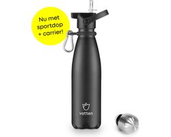 Vatten® Premium RVS Thermosfles - 500 ml - Zwart - Waterfles met Rietje - Isoleerfles