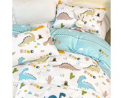 Vavida Dekbedovertrek - Eenpersoons - 140 x 200 - Dinosaurus - Dino - Blauw