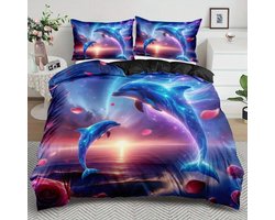 Vavida Dekbedovertrek - Eenpersoons - 140 x 200 - Dolfijnen - Dolfijn - Dieren - Zee - Water - Blauw
