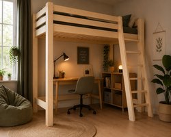 Vavida Hoogslaper - 90 x 200 cm - 190 cm Doorloophoogte - Massief Hout - Handgemaakt - Scandinavisch Design