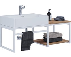 VCM 2-delig wastafelmeubel Badkamermeubelset Wastafel hout metaal industriële stijl Bitila 100 2-delig wastafelmeubel Badkamermeubelset Wastafel hout metaal industriële stijl Bitila 100