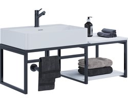 VCM 2-delig wastafelmeubel Badkamermeubelset Wastafel hout metaal industriële stijl Bitila 100 2-delig wastafelmeubel Badkamermeubelset Wastafel hout metaal industriële stijl Bitila 100