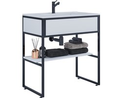 VCM 2-delig wastafelmeubel Badkamermeubelset Wastafel hout metaal industriële stijl Bitila 80 2-delig wastafelmeubel Badkamermeubelset Wastafel hout metaal industriële stijl Bitila 80