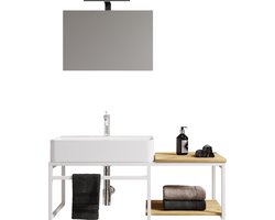 VCM 3-delig wastafelmeubel Badkamermeubelset Wastafel hout metaal Industriële stijl Bitila 100 V1 3-delig wastafelmeubel Badkamermeubelset Wastafel hout metaal Industriële stijl Bitila 100 V1