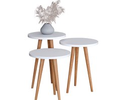 VCM 3-delige set hout ronde bijzettafel salontafel sofatafel woonkamertafel Barilo 3-delige set hout ronde bijzettafel salontafel sofatafel woonkamertafel Barilo