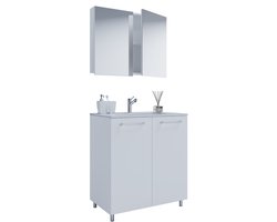 VCM 3-tlg. Set | 1 Waschtisch mit Drehtüren, 1 Spiegelschrank, 1 Waschbecken | Keramik Waschbecken | Unterschrank 80 cm | Waschplatz | Badmöbel Set – Badinos
