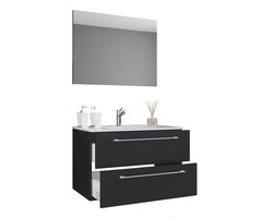 VCM 3-tlg. Waschplatz Waschtisch | Waschbecken Unterschrank Breite 80 cm | Badmöbel Set hängend mit einer Schublade Spiegel | Badinos