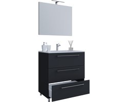 VCM 3-tlg. Waschplatz Waschtisch | Waschbecken Unterschrank Breite 80 cm | Badmöbel Set stehend mit drei Schubladen Spiegel | Badinos