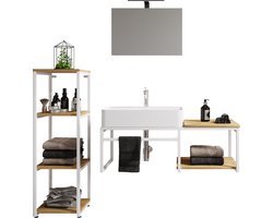 VCM 4-delig wastafelmeubel Badkamermeubelset Wastafel hout metaal industriële stijl Bitila 100 V1 4-delig wastafelmeubel Badkamermeubelset Wastafel hout metaal industriële stijl Bitila 100 V1