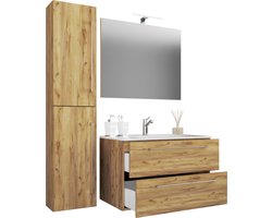 VCM 4-tlg. Waschplatz Waschtisch | Waschbecken Unterschrank Breite 80 cm | Badmöbel Set mit Schubladen Drehtüren Spiegel | Badinos