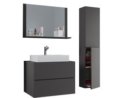 VCM 4-tlg. Waschplatz Waschtisch | Waschbecken Unterschrank Breite 80 cm | Badmöbel Set mit Schubladen Drehtüren Spiegel | Lendas L