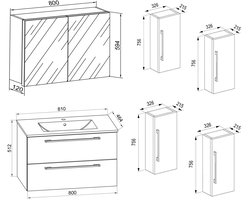VCM 5-delig wastafelmeubel Badmeubelset Wastafel Badinos Lade SC 5-delig wastafelmeubel Badmeubelset Wastafel Badinos Lade SC