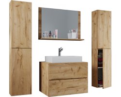 VCM 5-tlg. Waschplatz Waschtisch | Waschbecken Unterschrank Breite 80 cm | Badmöbel Set mit Schubladen Drehtüren Spiegel | Lendas XL