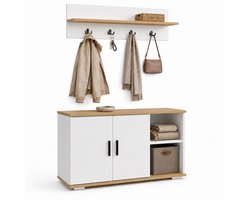 VCM Diele Garderoben Set mit Schuhschrank Sitzbank, Wandgarderobe & Hut Ablage - Gados L