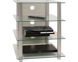 VCM hifi-kasten, platenspelerkast, stereokast, hifi-rekken, routerstandaard, hifi-rekken en -standaards, witte platenspelerstandaard, draaitafelstandaard met opbergruimte voor vinylplaten, platenspelermeubel, glazen tv-meubel, mediameubel