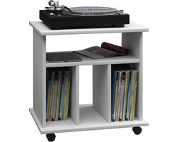 VCM hifi-kasten, platenspelerkast, stereokast, hifi-rekken, routerstandaard, hifi-rekken en -standaards, witte platenspelerstandaard, draaitafelstandaard met opbergruimte voor vinylplaten, platenspelermeubel, glazen tv-meubel, mediameubel