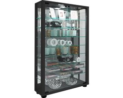 VCM Houten glazen vitrinekast Verzamelglas vitrinekast Staande vitrinekast Lumo Mini-spiegel Houten glazen vitrinekast Verzamelglas vitrinekast Staande vitrinekast Lumo Mini-spiegel