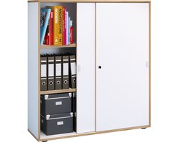 VCM Houten kantoorkast Dossierkast Kantoormeubilair Kast Salia 3-voudig breedte 100 cm Schuifdeuren Houten kantoorkast Dossierkast Kantoormeubilair Kast Salia 3-voudig breedte 100 cm Schuifdeuren