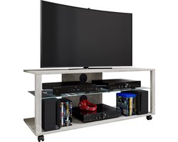 VCM Houten TV lowboard wielen TV meubel mobiel rek console meubel TV tafel TV phono glas Folas XL Houten TV lowboard wielen TV meubel mobiel rek console meubel TV tafel TV phono glas Folas XL