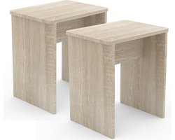 VCM Set van 2 houten krukjes kubus voetensteun bijzettafel Esal Set van 2 houten krukjes kubus voetensteun bijzettafel Esal