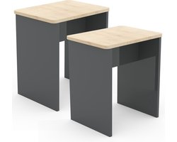 VCM Set van 2 houten krukjes kubus voetensteun bijzettafel Esal Set van 2 houten krukjes kubus voetensteun bijzettafel Esal