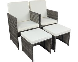 VCM VCM 4-delige set tuinstoel loungestoel fauteuil rotan balkonstoel camping zitkussen voetensteun kruk Raloso VCM 4-delige set tuinstoel loungestoel fauteuil rotan balkonstoel camping zitkussen voetensteun kruk Raloso