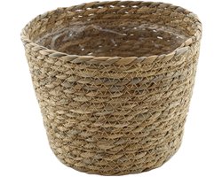 VD Leeden Planten of bloemen mand - rond - zeegras gevlochten - D18 x H15 cm - plantenmand - bloempot - bloemenmand