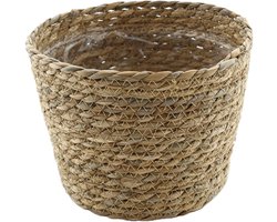VD Leeden Planten of bloemen mand - rond - zeegras gevlochten - D22 x H18 cm - plantenmand - bloempot - bloemenmand