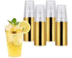 VD WEIDE ENTERPRISE - 60 stuks plastic bekers met gouden rand 360 ml - 12 oz plastic glazen herbruikbaar voor cocktails, champagne, bier, martini en dessert .