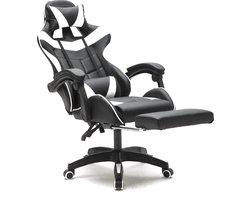 VDD Gaming - Game stoel - Gaming - Bureaustoel - Met Nekkussen & Verstelbaar Rugkussen - Met Voetsteun - Ergonomische Game Stoel - Draaistoel - Zwart & Wit