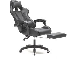 VDD Gaming - Game stoel - Gaming - Bureaustoel - Met Nekkussen & Verstelbaar Rugkussen - Met Voetsteun -Silicone Game Stoel - Draaistoel - Zwart