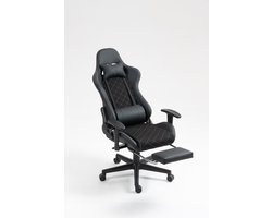 VDD Gaming - Gamestoel - Gamestoel met Voetsteun - Gamestoel Zwart - Gaming Stoel - Bureaustoel gaming - Ergonomische Bureaustoel - Met Nekkussen & Verstelbaar Rugkussen - Game stoel - Ergonomische Game Stoel - Draaistoel - Zwart