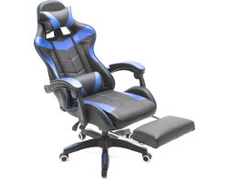VDD Gaming - Gamestoel - Gamestoel met Voetsteun - Gamestoel Zwart - Gaming stoel - Bureaustoel gaming - Ergonomische Bureaustoel - Met Nekkussen & Verstelbaar Rugkussen - Met Voetsteun -Silicone Game Stoel - Draaistoel - Zwart & Blauw