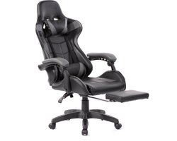 VDD Gaming - Gamestoel - Gamestoel met Voetsteun - Gamestoel Zwart - Gaming stoel - Bureaustoel gaming - Ergonomische Bureaustoel - Met Nekkussen & Verstelbaar Rugkussen - Met Voetsteun - Ergonomische Game Stoel - Draaistoel - Zwart & Grijs