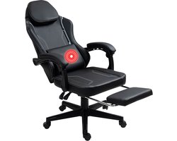 VDD Gaming - Gamestoel met massagefunctie en voetsteun - Gaming chair in de kleur Zwart - Game stoel met nekkussen & verstelbaar rugkussen - Ergonomische bureaustoel met padded armsteunen - Max draagvermogen 150 kg - Verstelbare ruggensteun
