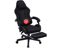 VDD Gaming - Gamestoel met massagefunctie en voetsteun - Gaming chair in de kleur Zwart - Game stoel met nekkussen & verstelbaar rugkussen - Ergonomische bureaustoel met padded armsteunen - Max draagvermogen 150 kg - Verstelbare ruggensteun