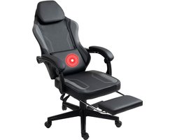 VDD Gaming - Gamestoel met massagefunctie en voetsteun - Gaming chair in de kleur Zwart/Grijs - Game stoel met nekkussen & verstelbaar rugkussen - Ergonomische bureaustoel met padded armsteunen - Max draagvermogen 150 kg - Verstelbare ruggensteun