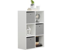 VDD – Vakkenkast incl. 3 opbergdozen – Wandkast – Vakkenkast Wit – Vakken Kast – Wandkastje – Wandkasten – Wandkasten Woonkamer – 6 Vakken – Wit