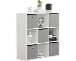 VDD – Vakkenkast incl. 5 opbergdozen – Wandkast – Vakkenkast Wit – Vakken Kast – Wandkastje – Wandkasten – Wandkasten Woonkamer – 9 Vakken – Wit