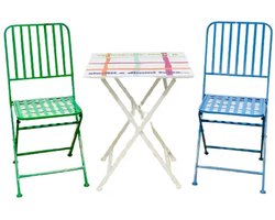 VdE Tivoli 1996 MORE AMOR Bistroset – Tafel met 2 Metalen Stoelen – Opvouwbare Tuinset – Binnen & Buiten – Multicolor