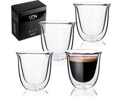 VDN Dubbelwandige ESPRESSO glazen van borosilicaat - Warme en koude dranken kopjes - 70 ML - Set van 4