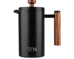 VDN French Press Cafetiere 0.7L - Dubbelwandige RVS Koffiemaker - Koffiepers voor 4-5 Kopjes - Zwart