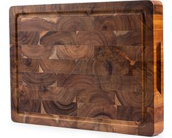 VDN Professionele Snijplank Acacia Hout met Sapgeul en Handvaten – Anti-slip Borrelplank - Hakblok Kopshout 26x38x3.5 cm - Sinterklaas & Kerst Cadeau