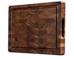 VDN Professionele Snijplank Amerikaans Walnoot Hout met Sapgeul en Handvaten – Anti-slip Borrelplank - Hakblok Kopshout 26x38x3.5 cm