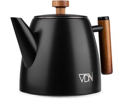 VDN RVS Theepot Dubbelwandig met Filter - Zwarte Theekan 1 Liter - 802