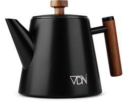 VDN RVS Theepot Dubbelwandig met Filter - Zwarte Theekan 1 Liter - 902 - Sinterklaas & Kerst Cadeau
