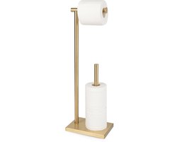 VDN Stainless wc rolhouder staand goud - Toiletrolhouder en reserverolhouder - RVS - Geschikt voor 3+1 WC papier rollen - 2 in 1