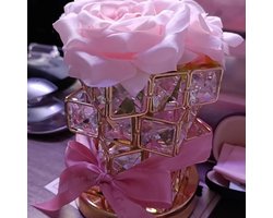 Vécarti - LED Crystal - Tafellamp - 3 Kleuren - Sfeerlamp - Dimbaar - Nachtkastje - Kerstcadeau - Roze/Rood/Blauw