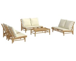 Vécarti - Loungeset - 5-delig - Bamboe - Créme wit - Met kussens - Tuinset - 4 Stoelen 1 Tafel